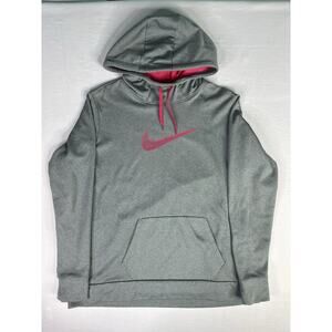 Nike Hoodie Womens XL Gray Pink Center Swoosh Drifit Pullover Sweater Sweatshirt
